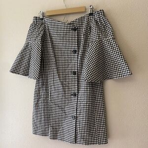 Topshop Black and White Plaid Off Shoulder Quarter Sleeve Dress Size 4